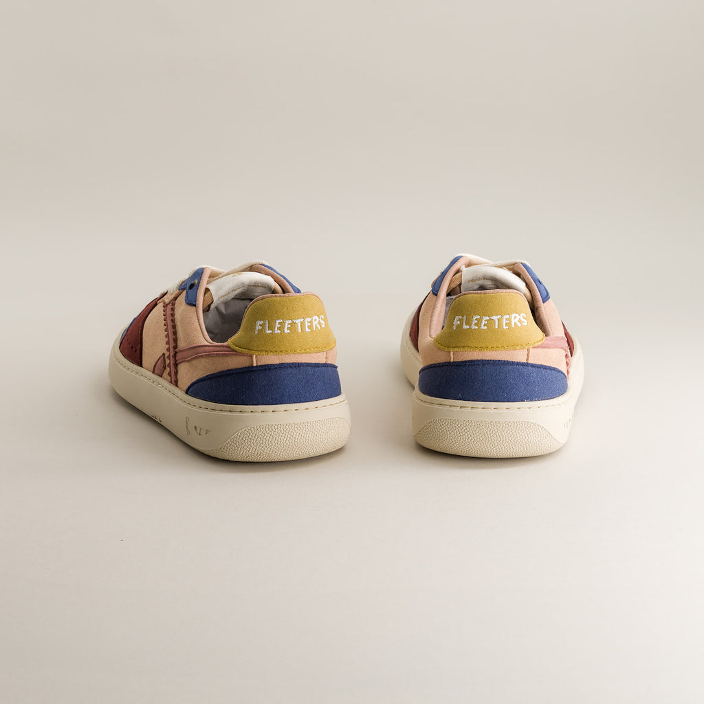 Pair of colorful sneakers with 'Fleeters' branding on a light background