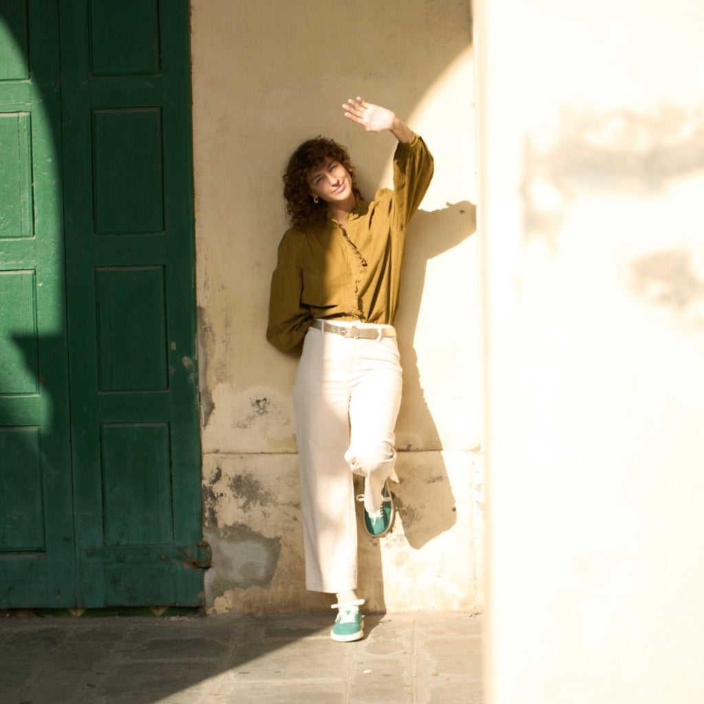 Green barefoot sneakers- worn